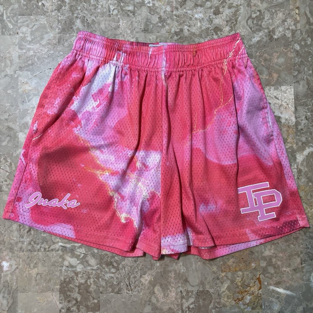 Inaka Power Shorts Mens Medium Pink Marble Dye Mesh Linerless No Drawstring